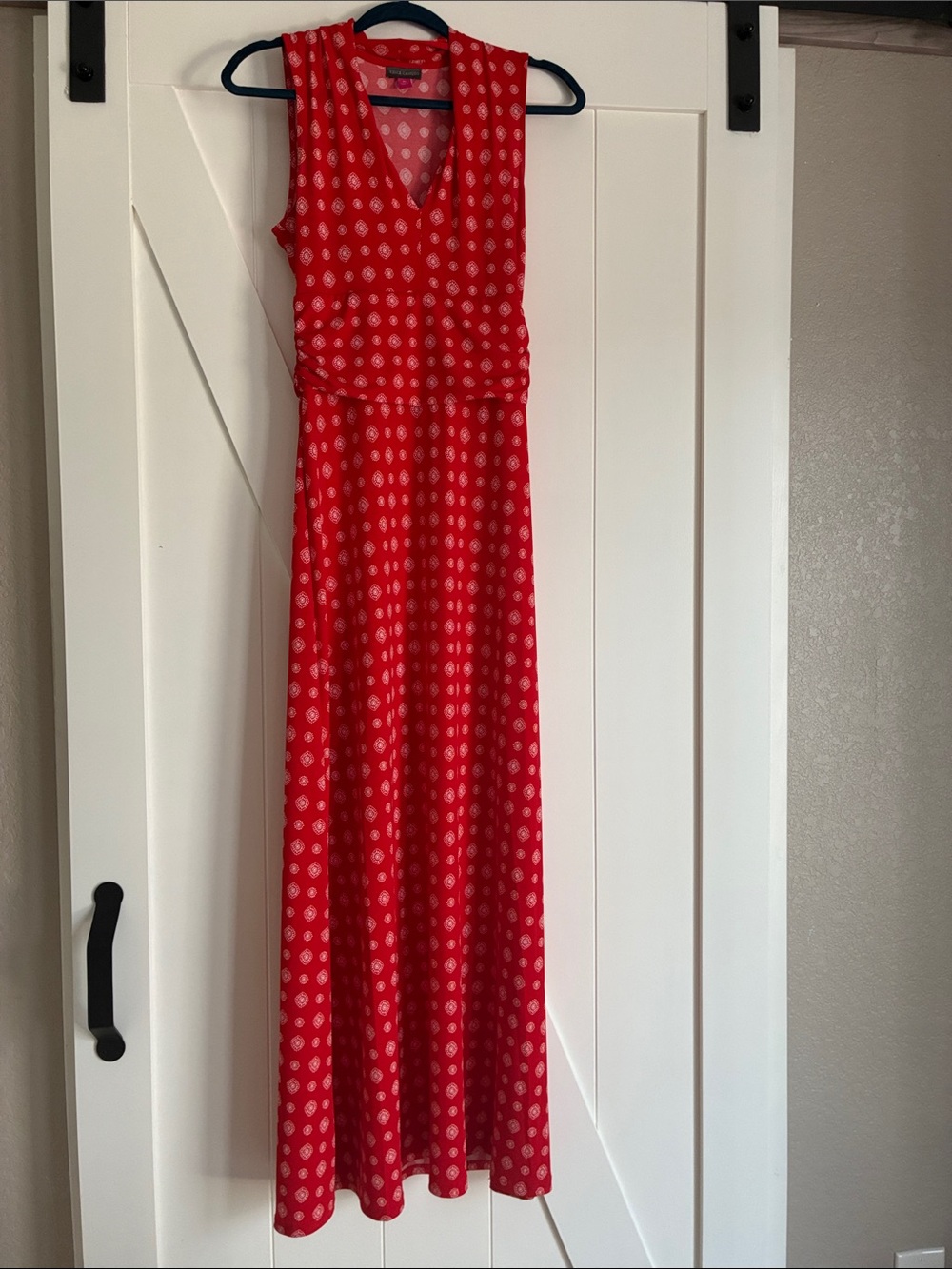 Vince Camuto Orange Sleeveless V-Neck Maxi Dress with White Dot Print